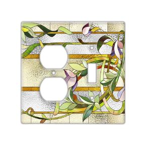 Decorative Wall Switch Cover Plate - Stained Glass Window Decor Switch Plate - Beautiful Botanical Classic Pattern With Lots of Greens Perfect For Any Room (Single Toggle Switch Cover)