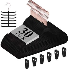 VECELO Premium Velvet Clothes Hangers Suit Heavy Duty (100 Pack)-Non Slip & Space-Saving with 12 Finger Clips & 2Tie Rack Excellent for Men and Women,Rose