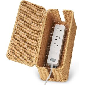 2Pack Large Cable Management Box, Handwoven Imitation Rattan Cord Organizer Box, Decorative Cord Hider Box, Cable Organizer Box for Desk, Cord Management Box to Hide Cords and Power Strips