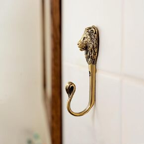Lion decorative hanging metal wall hook. Handmade. For Kitchen Living Room Bathroom Bars Hotels. Rack hangers for hanging Coats Towels Keys Hats Purse Backpacks. Unique design. Brass