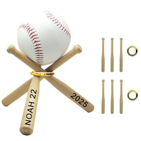 2 Set Personalized Baseball Holder Display Case for Balls Baseball Stand Mini Wooden Bat Softball Holders Birthday Themed Party Decorations Gifts