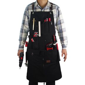 Work Apron, Canvas Apron, Adjustable Weight, Tool Aprons with Multiple Pockets, Adjustable Zipper, Metal Ring, Tape Measure Clip, Apron for Men Women, 27In*36In, Khaki.