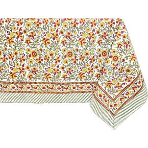 ATOSII Marigold 100% Cotton Spring Summer Tablecloth, Block Print Square Table Cover for Dining, Parties, Weddings, Outdoors, Grand Millenial Decor 60 X 60 Inches I 4 Seater I