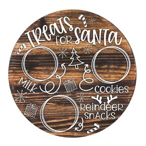 Christmas Treats Serving Tray, Wooden, Round, for Cookies, Milk and Reindeer Snacks