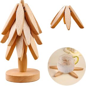 Wooden Trivets for Hot Dishes with 4 Beech Wood Hot Plate Mats, Used as Jungle Theme Decorations and for Table Protection for Hot Dishes/Pots/Bowls/Teapots/Drinks/and Plates, LIN-HAO001