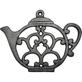 Sungmor Heavy Duty Cast Iron Trivet,Decorative Rustproof Black Trivet for Kitchen or Dinning Table,7.9" x 6" with Vintage Lovely Teapot Pattern