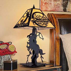 TOCHIC Black Farmhouse Table Lamp for Living Room, 25" H Tall Bedside Table Lamp for Bedroom, Rustic Western Table Lamp with Horse, Modern Side Desk Lamp for Nightstand, End Table, Entryway