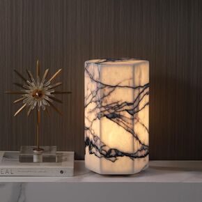 Handcrafted Real Marble Table Lamp, Stone Lamp with Tri-Color Dimmable LED, Bedside Lamp, Small Table Lamp for Home Decor, Accent Table Lamp for Bedroom Living room by Artsolute, Hexagon