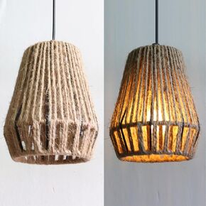rattan 2 Pack lampshade -brown Woven Lamp Shade Small,Set of 2 Rattan Handmade Macrame Lamp Shades for Pendant floor lamp,table lamp,wall lamp,boho replacement lamp shades