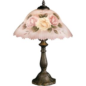 Touch of Class Beccalynn Table Lamp - Light Cream - Painted by Hand - Rose Pink - Floral Bedside Desk Lighting - Old Fashioned Style - Handcrafted Glass Lampshade for Bedroom, Living Room