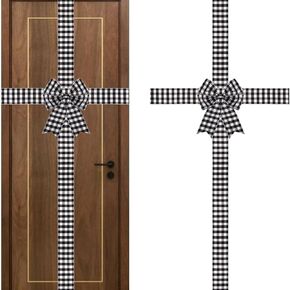 14 ft Christmas Cabinet Door Ribbons Bows Large Christmas Burlap Plaid Red Ribbons Bows Kitchen Ribbons Bows Christmas Kitchen Decorations for Christmas Home Kitchen (Red-A)