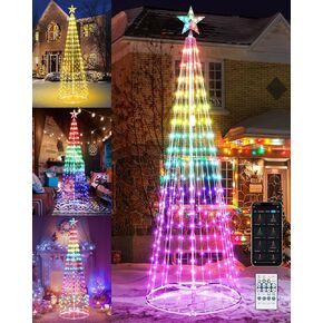 Flacchi Smart Christmas Cone Tree Lights - Star Tree Topper with Removable Bracket, App Control, Sync with Music, Smart Waterfall Colored Lights for Indoor Outdoor Xmas Decorations (6.9ft)