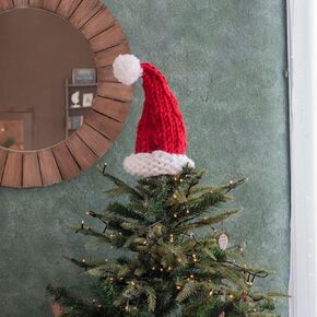 Christmas tree topper, red Santa hat, chunky knit, Anzy Home