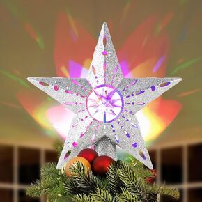 Christmas Tree Topper Star: 12.2" Xmas Tree Topper Lighted with Automatic Rotating Multicolor 3D Magical Glitter Star Tree Toppers Lights for Home Office Xmas Holiday Decor - Silver