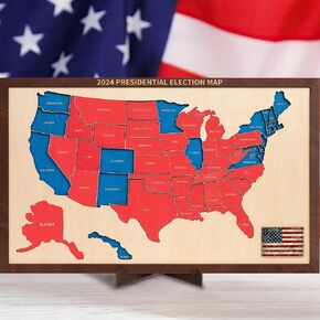 3D Wooden United States 2024 Electoral College Results Map, 11x17in American President Map, Donald Trump Gifts for Men Women, Great Republican Gifts for Fathers Friends Family, Trump Gifts 45 47
