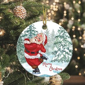 Snowman Couple Ornament 2024 Round Ceramic Ornaments Xmas Keepsake for Christmas Tree Winter Holiday Xmas Gift for Women Men Xmas Hanging Ornament 3"