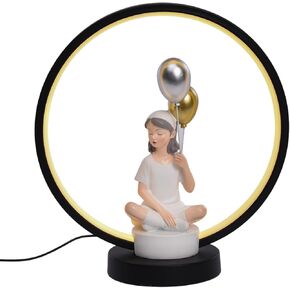 Balloon Girl Sculptures Home Decor, Resin Statue with Light for Shelf Decor Office Decor Table Decorations for Kids Room Bedroom Living Room, Idea Gifts for Birthday, Christmas（White- Girl Standing）