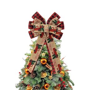 Christmas Wreath Bows Christmas Decor Bow Red Black Buffalo Plaid Burlap Bows for Wreaths, Christmas Ribbon Bows Tree Topper Bows for Christmas Home Indoor Outdoor (Red-A)