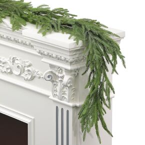6FT Christmas Norfolk Pine Garland, Artificial Real Touch Winter Pine Garland Decoration, Suitable for Fireplaces, Stairs, Windows, Tables, Indoor and Outdoor Walls Home Xmas Holiday Decor(6FT, 1PCS)