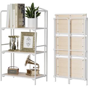 Crofy No Assembly Folding Bookshelf for Living Room, 2 Tier Gold Collapsible Book Shelf for Home Office, Portable Bookcase Storage Organizer