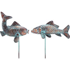 Garden Sculptures & Statues | Garden Statues | Fish Statue | Antique Copper Fish Garden Statue | Set of 2 Fish Sculpture Garden for Outdoors, Patio Decor, Backyard and Home Kitchen Decoration