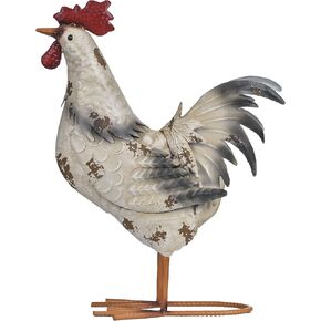 TERESA'S COLLECTIONS Farmhouse Metal Rooster Garden Statues Decor, 15 Inch Rustic Outdoor Chicken Sculpture Figurines Yard Art for Farm Patio Lawn Kitchen Decorations,Housewarming Gift