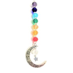 CELESTIAL CHAKRA CAR CHARM, Moon Suncatcher, Handmade, USA. Gift Wrapped, Moon, Star, Luna, Mirror Decoration, Moon Gift