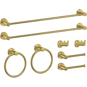 FORIOUS 8 Pieces Bathroom Hardware Set, Dark Gold Bathroom Accessories Set, SUS304 Thicken Stainless Steel 24 Inch Towel Bar Set, Modern Towel Holder Set, Towel Racks for Bathroom Wall Mounted