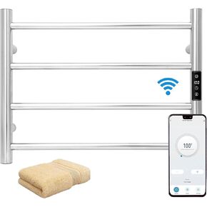 KEG Towel Warmer Wall Mounted with Built-in Timer 4 Bars Electric Stainless Steel Heated Towel Racks for Bathroom, Hot Plug-in Bath Towel Heater Brushed Nickel in Saudi Arabia