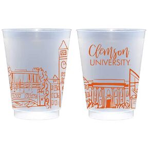 Officially Licensed Clemson University Campus Skyline Frosted Plastic Cups 16 oz -10 Pack - Clemson Tigers Reusable Cute Cup set for game day, Tailgating, Football Party Favors