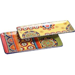 Bico Tunisian Ceramic 14 inch Rectangular Serving Platter, Set of 2, for Serving Salad, Pasta, Cheese, Ham, Appetizer, Microwave & Dishwasher Safe