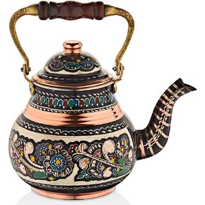 Vintage Copper Turkish TeaPot Tea Kettle Pot for Stovetop Stove Top Infuser Decorative Fancy Arabic Moroccan Party Serving Kitchen Antique Handmade Women Floral Unique Style Gooseneck Gift