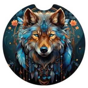 Wolf Design Car Coasters - Set of 2 Absorbent Rubber Coasters for Cup Holders - Stylish Car Accessories - Perfect Christmas Gift for Car Lovers - Tribal Design