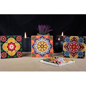 Mexican Talavera Tile Coaster Set of 4, absorbent square coasters. Absorbent drink coasters. Holiday gift idea. Housewarming gift. Christmas Gift.