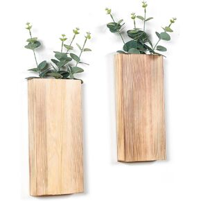 Wood Wall Planter Set of 2, Crafted from Premium Pine, Perfect for displaying Greenery or Dried Flowers. Features Hidden Brackets for a Flush, Modern Look. Easy to Install