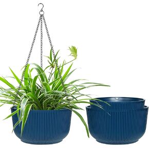9/10/11 Inch Hanging Planters for Indoor Plants,3 Pack Hanging Pots for Plants,Self Watering Hanging Planters, Round Hanging Plant Pot with Drainage Holes and Chains,Yellow