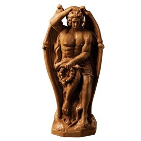 Le Génie du Mal - Majestic Lucifer Statue,Fallen Angel Demon Wood Carving,Handcrafted Woodcarved Satanic Artifact for Home Altar Decor (Wood)