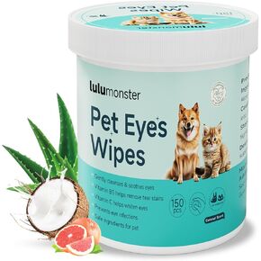 Pet Eyes Wipes for Dogs & Cats, Gentle Remove Tear Stain, Eye Debris, Discharge, Mucus Secretions Grooming Deodorizing Wipes, Non-irritating Ingredients with Aloe & Coconut Oil -150pcs