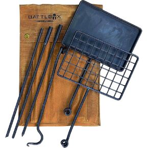 BATTLBOX Bushcraft Grill Set, Steel Campfire Cooking Grate Swivel Grill For Outdoor BBQ Open Fire, Packable Campfire Cook Set, Heavy Duty Campfire Pit Grill, Open Fire Swivel Camping Grill, Canvas Bag