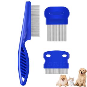 3 Pack Dog Grooming Comb, Flea Lice Pet Combs, Stainless Steel Cat Combs with Rounded Teeth, Professional Metal Tear Stain Remover, Dematting Tool for Small, Medium & Large Pets