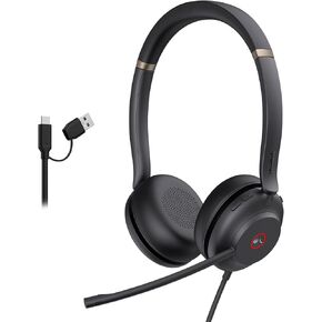 Yealink UH37 USB Headset with Mic,Wired Headset with Noise Cancelling Microphone for Computer PC Laptop VoIP Phone,USB-A & USB-C Cable,Works with Zoom and Other Leading UC Platforms