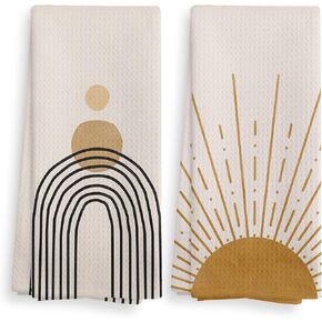 Boho Black Sun Sunrise Sunshine Rainbow Kitchen Towels and Dishcloths Sets of 2,Bohemian Absorbent Drying Cloth Hand Towels Tea Towels for Bathroom Kitchen,Boho Gifts for Women Girls,16×24 inches