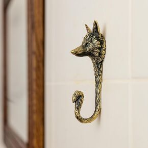 Fox decorative hanging metal wall hook. Handmade made of brass. For Kitchen Living Room Bathroom. Rack hangers for hanging Coats Towels Keys Hats Purse Backpacks. Unique design. Gold