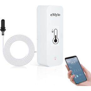 eMylo Aquarium Thermometer, Smart Fish Tank Thermometer App Monitor, Free Data Export Fahrenheit/Celsius(℉/℃), WiFi Hygrometer for Babyroom, Greenhouse, Fish Tank, Refrigerator, White 1 Pack