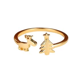 Elk and Christmas Tree Adjustable Cuff Ring, 18k gold Plated, Adjustable ring, Christmas gift for her, reindeer ring, Christmas ring, Christmas jewelry