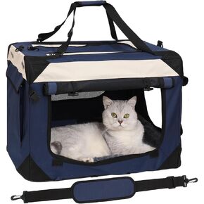 Large Cat Carrier, Foldable Soft Pet Carrier for Cat with Waterproof Plush Cat Bed, Spacious Design for Indoor and Outdoor Use, Adjustable Shoulder Strap, Ideal for Travel