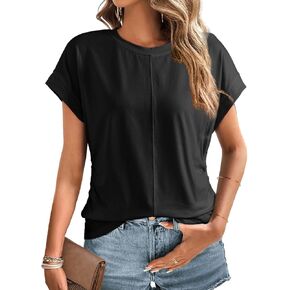 Dokotoo Tank Tops for Women Round Neck Cap Sleeve Side Ruched Womens Tank Tops