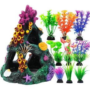 CousDUoBe 10Pcs Aquarium Colorful Coral Reef Set Fish Tank Decorationso,Resin Fish Tank Mountain Cave Ornaments Fish House Aquarium Decorationsz