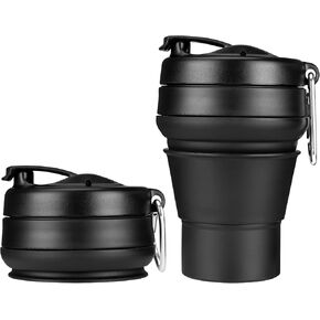 Collapsible Coffee Cup, 16 OZ 480ml Silicone Travel Folding Cup, Leak Proof BPA Free Portable Cup, Travel mug with Lids for Camping hiking (16OZ)