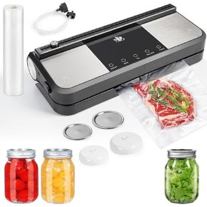 Cordless Vacuum Sealer, Rechargeable Vacuum Sealer Machine, Build in Cutter and Bag Storage, With External Air Hose for Mason Jars/Canisters, 1 Pack Vacuum Sealer Roll, Mason Jar Starter Kit